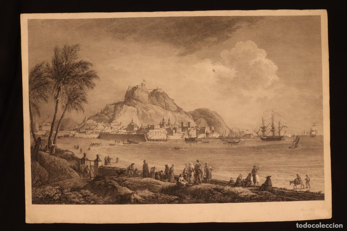 Arte: Grabado calcograf&iacute;a Bah&iacute;a de Alicante. Alexandre Noel. 1800. Intaglio engraving Bay of Alicante Raro