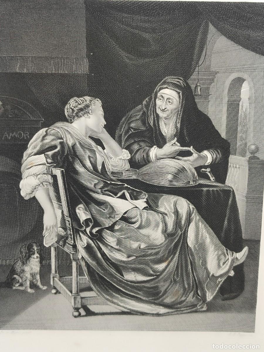 Arte: The fortuneteller de Franz von Mieris. Royal Dresden Gallery Payne&acute;s 1850. costumbrista