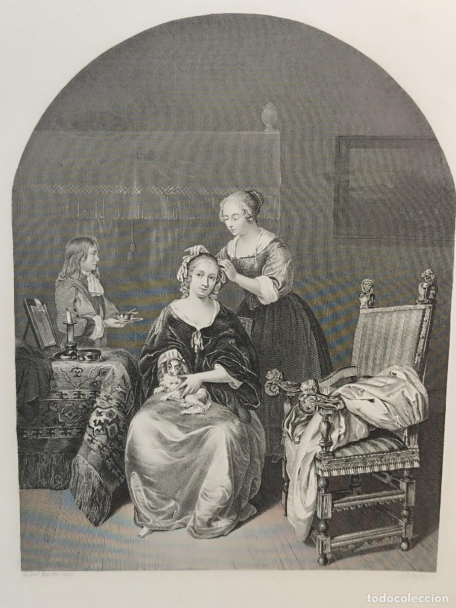 Arte: The toilette de Casper Netscher. Royal Dresden Gallery Payne&acute;s 1850. costumbrista