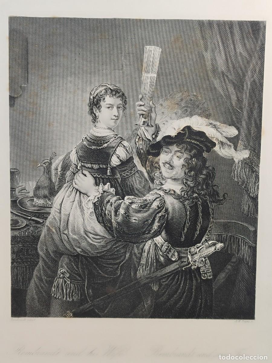 Arte: Rembrandt and his wife. Royal Dresden Gallery Payne&acute;s 1850. costumbrista