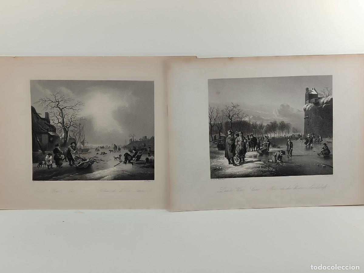 Arte: Dutch winter scene de A. Van de Velde y Ostade. Royal Dresden Gallery Payne&acute;s 1850. costumbrista