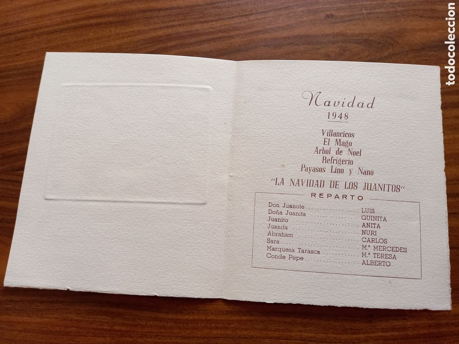 Arte: Alex Coll. Diptico programa Navidad 1948. Con grabado - Foto 3