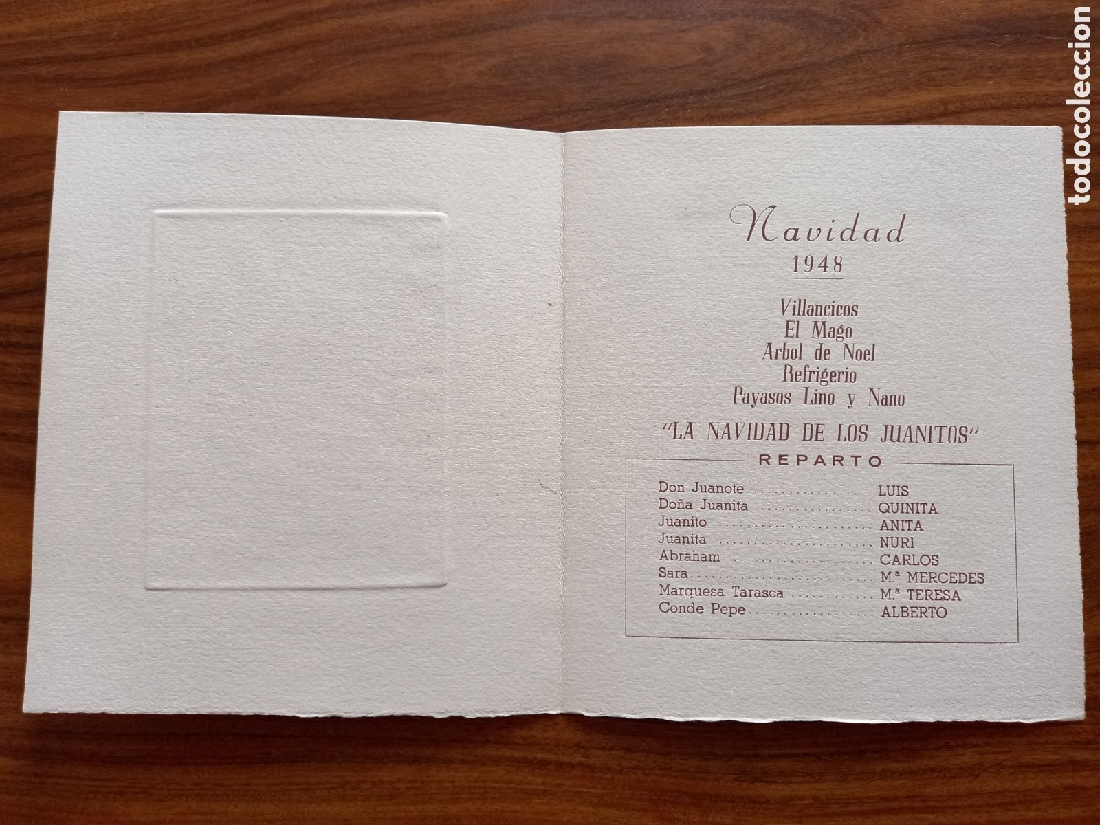 Arte: Alex Coll. Diptico programa Navidad 1948. Teatro. Con grabado - Foto 3