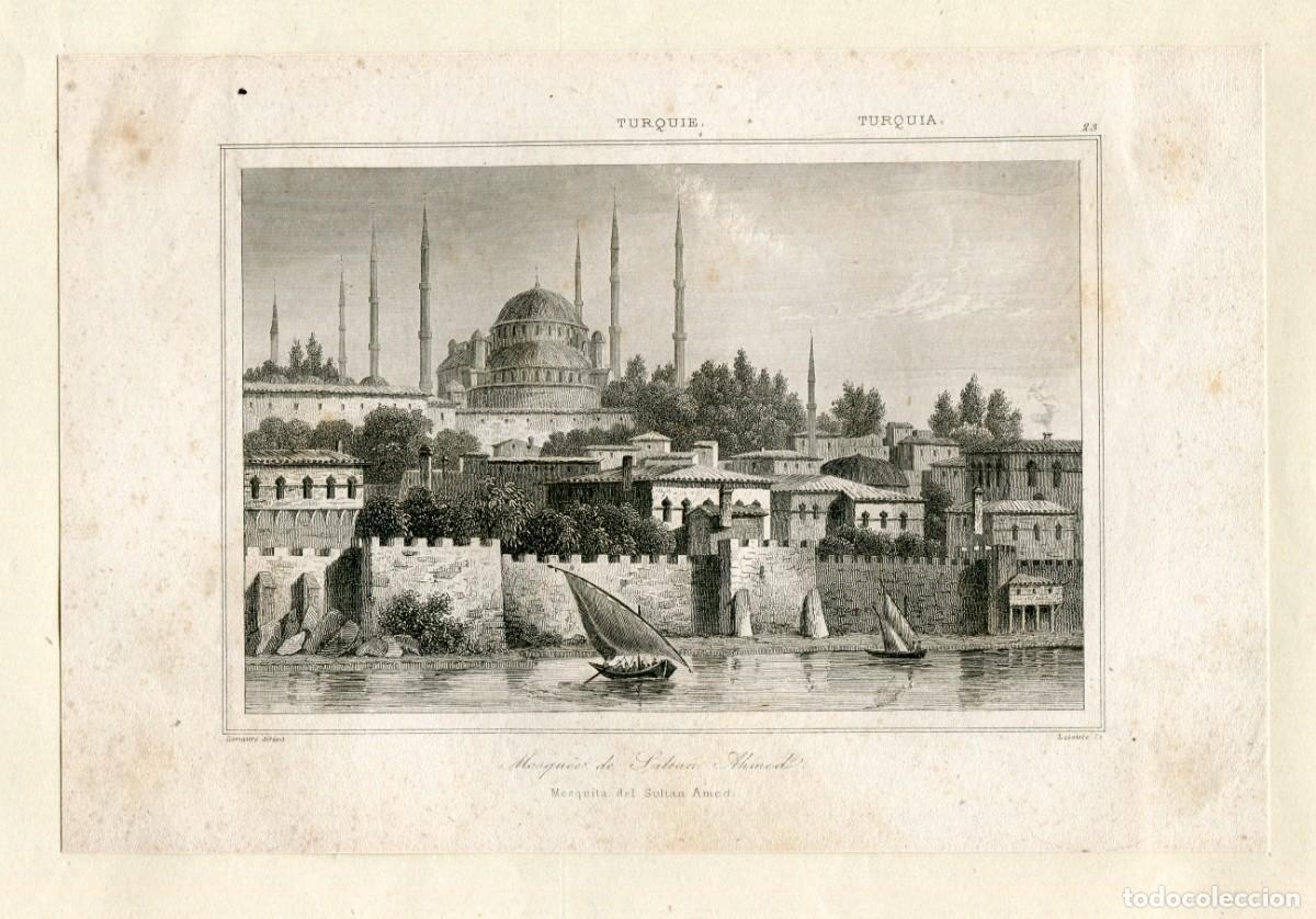 Arte: Turquia. Mezquita del Sult&aacute;n Amed grabado por Lalaisse