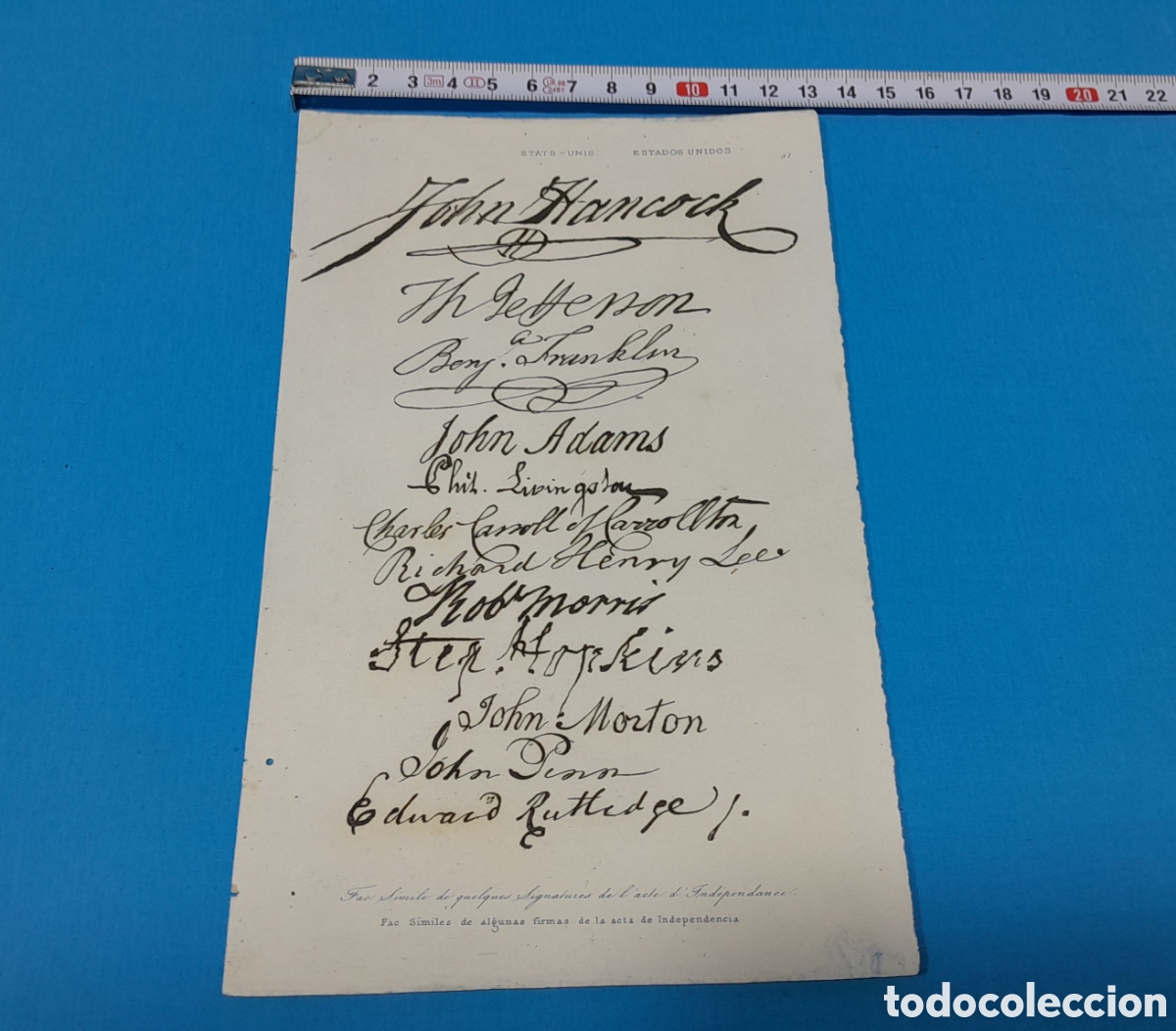Art: FAC SIMILES DE ALGUNAS FIRMAS DE LA ACTA DE INDEPENDENCIA - EE.UU. N&Uacute;MERO 51