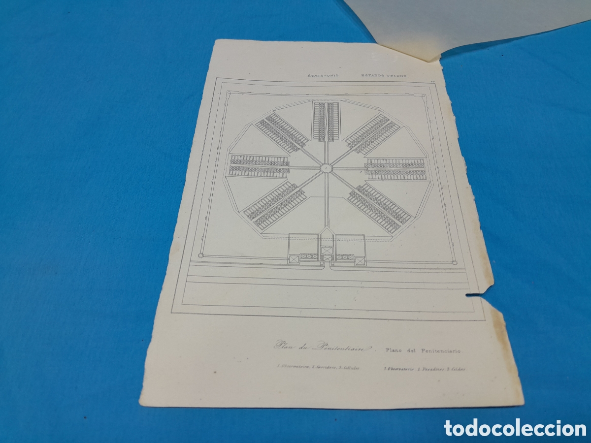 Arte: PLANO DEL PENITENCIARIO - 1 OBSERVATORIO, 2 PASADIZOS, 3 CELDAS - EE.UU. N&Uacute;MERO 86