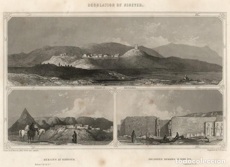Kunst: GRABADO AL ACERO DE 1862, VISTAS DE LOS RESTOS DE LA CIUDAD DE N&Iacute;NIVE, ASIRIA, MESOPOTAMIA. BOTTA &c