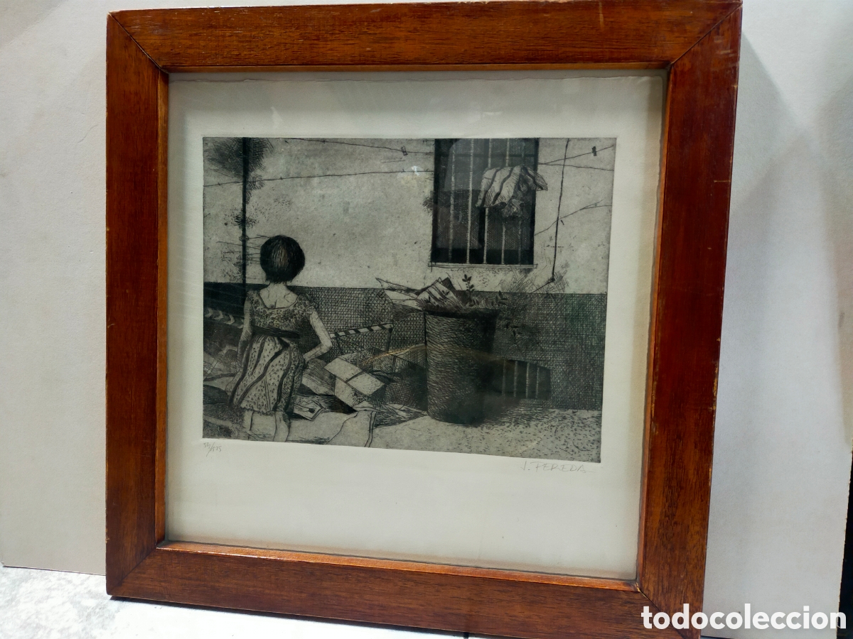 Kunst: GRABADO AL AGUA FUERTE Y PUNTA SECA. JAVIER PEREDA PIQUER. 54/125. NI&Ntilde;A DE ESPALDAS.