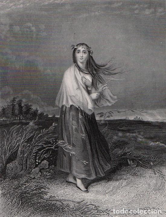 Art: GRABADO AL ACERO 1844, KATE IS CRAZ'D, CRAZY KATE o THE TASK. POEMA WILLIAM COWPER. Grav&oacute; J. THOMSON