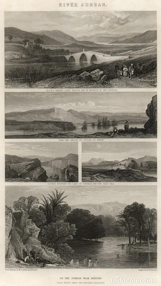 Art: GRABADO AL ACERO DE 1862, VISTAS DEL R&Iacute;O JORD&Aacute;N, PALESTINA, HERM&Oacute;N, BAUTISMO JES&Uacute;S. LEIGHTON LEITCH