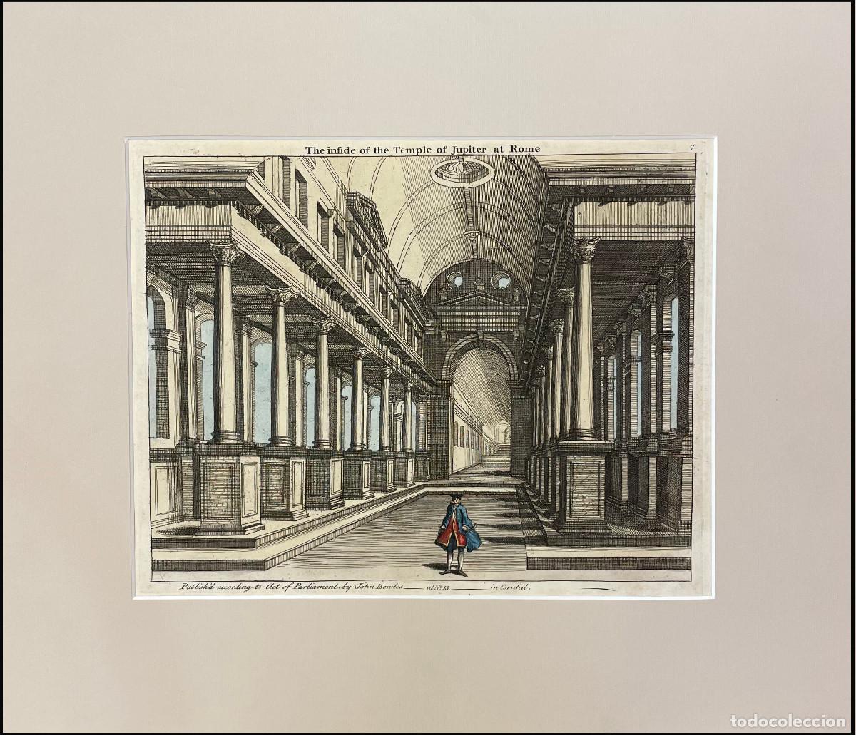 Arte: JOHN BOWLES - INTERIOR DEL TEMPLO DE JUPITER EN ROMA - 1750 - Foto 1