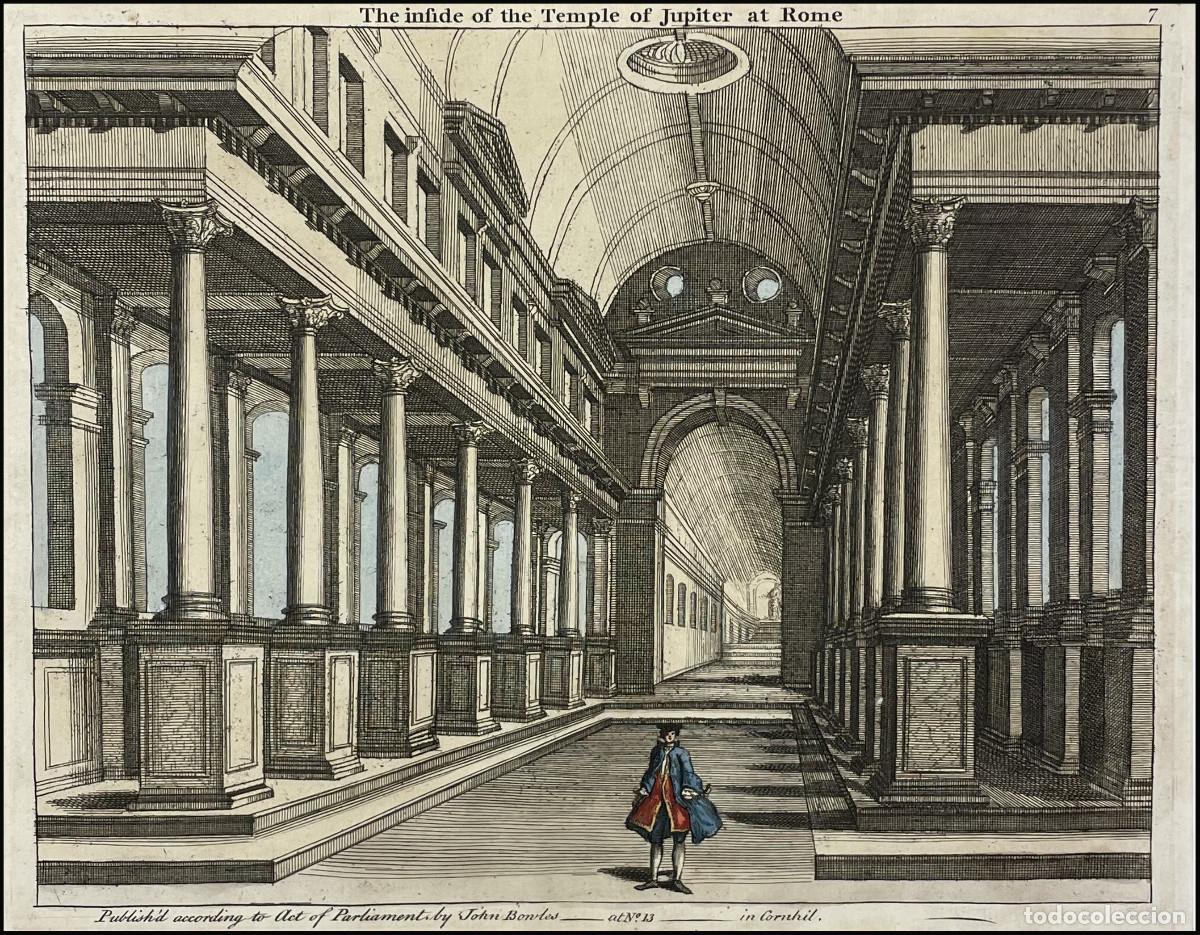Arte: JOHN BOWLES - INTERIOR DEL TEMPLO DE JUPITER EN ROMA - 1750 - Foto 2