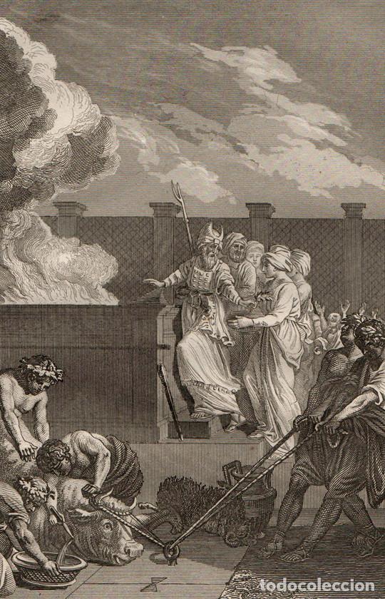 Art: GRABADO AL ACERO DE 1834, BIBLIA VULGATA MAESTRO SACY. AARON OFRECE DIVERSOS SACRIFICIOS. ROUARGUE