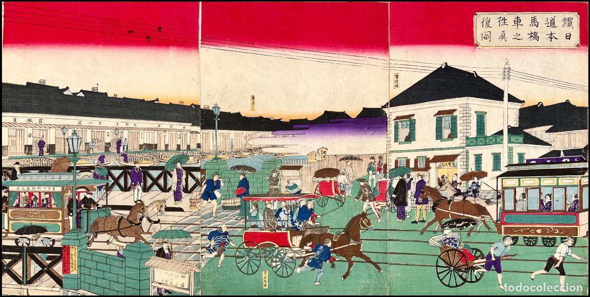 Arte: HIROSHIGE III - TRENES TIRADOS POR CABALLOS EN NIHOMBASHI N&ordm; 1- 1882