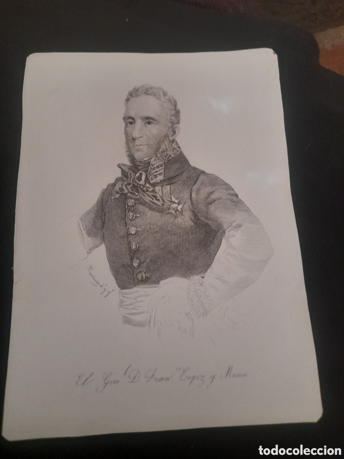 Arte: Antiguo grabado, El General Don Francisco Espoz y Mina por Mart&iacute;nez
