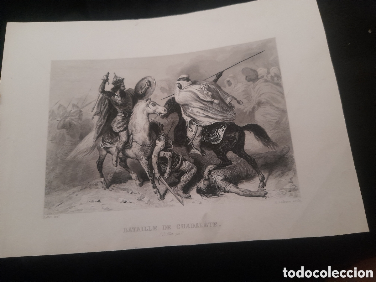 Arte: Antiguo grabado, La Batalla de Guadalete, por B. Lefevre