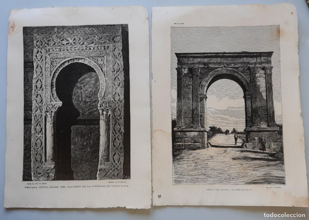 Art: ANTIGUOS GRABADOS VENTANA ESTILO &Aacute;RABE, DEL CLAUSTRO DE LA CATEDRAL DE TARRAGONA Y ARCO DE BAR&Aacute;