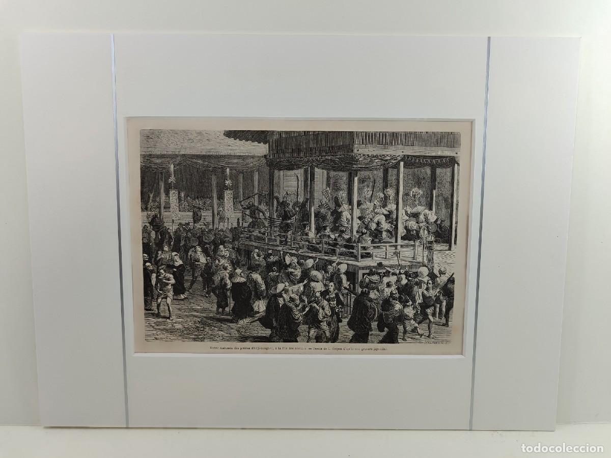 Art: Danza de disfraces, Japon, de Crepon. Le tour du monde. s. XIX, montaje passepartout