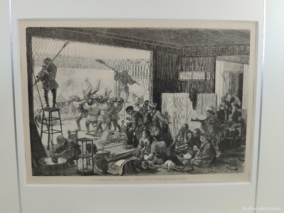 Art: Limpieza de una gran casa, Japon, de Crepon. Le tour du monde. s. XIX, montaje passepartout
