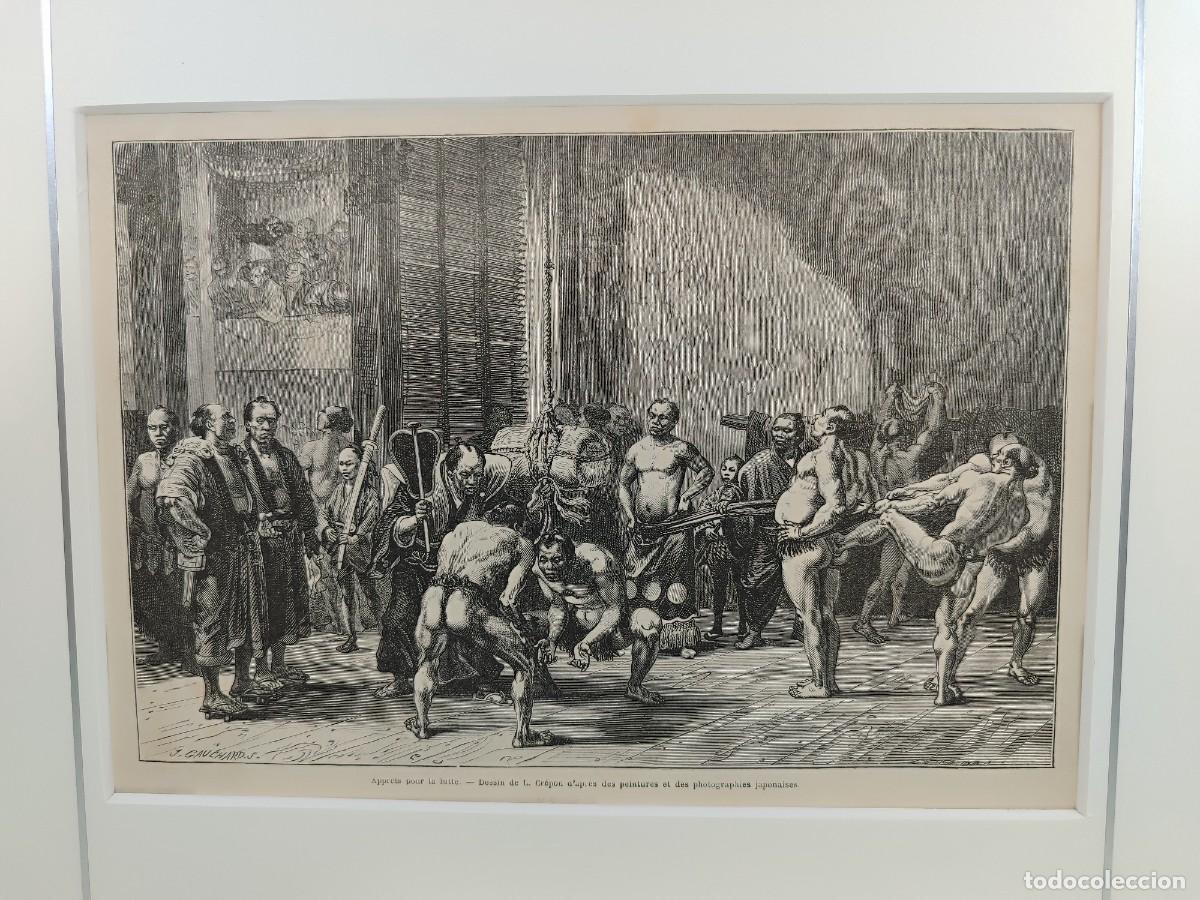 Art: Preparativos para la lucha, Japon, de Crepon. Le tour du monde. s. XIX, montaje passepartout