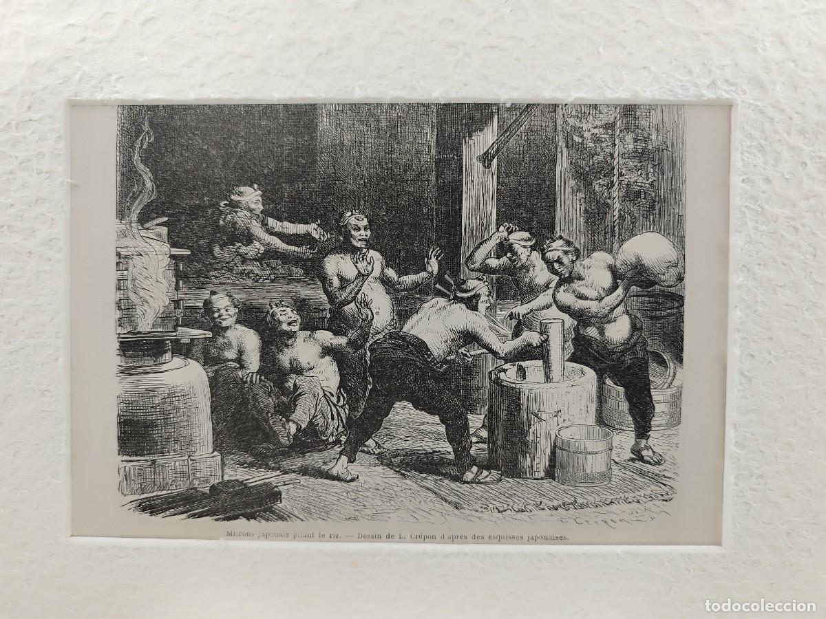Art: Machacando arroz, Jap&oacute;n, de Crepon. Le tour du monde. s. XIX, montaje passepartout