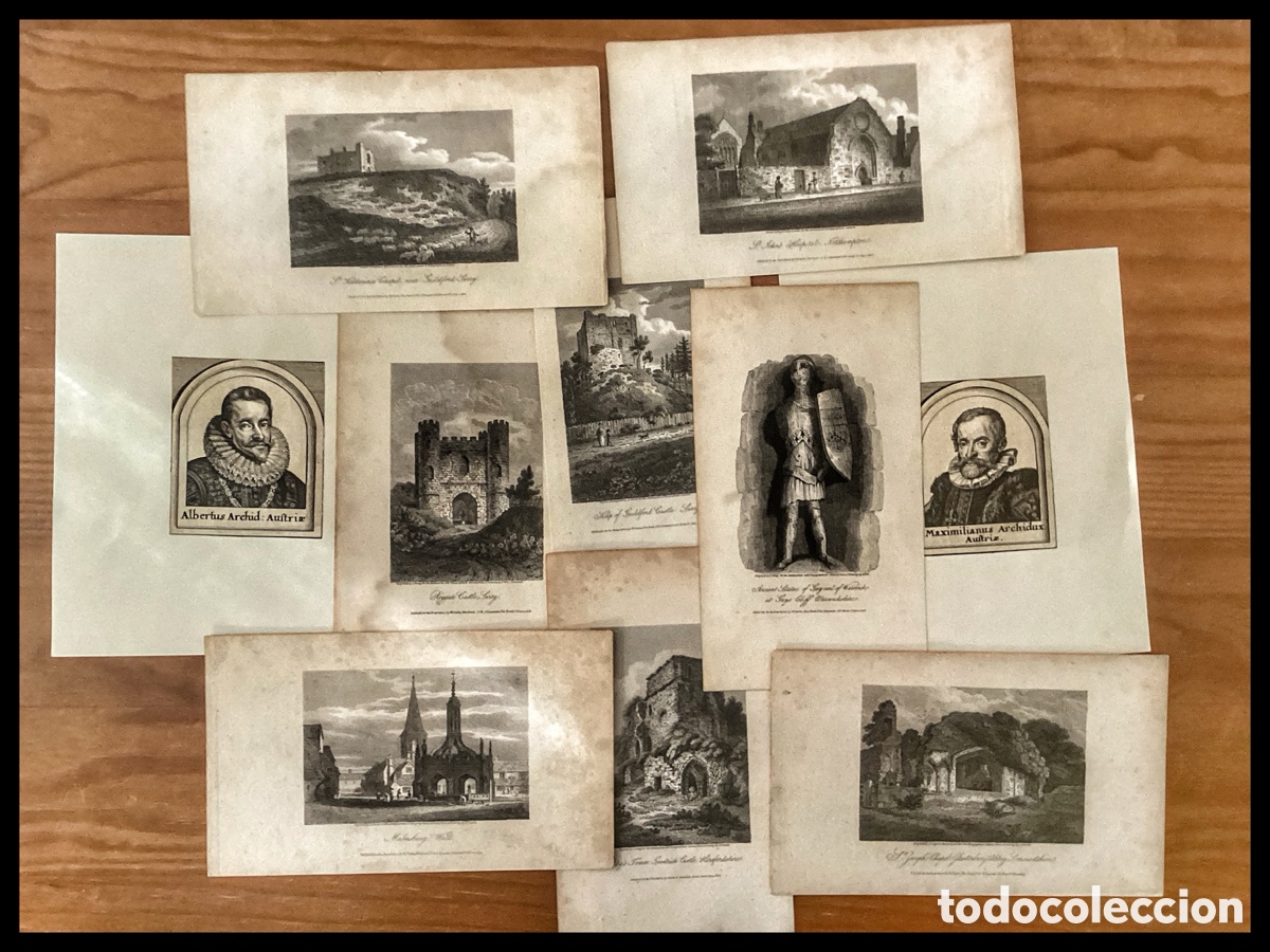 Art: Lote de grabados variados siglo XIX. Retratos reales e imperiales y vistas de Inglaterra .