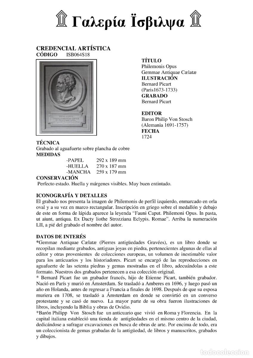 Arte: Grabado de Bernard Picart. 1723 , Philemonis Opus - Foto 4