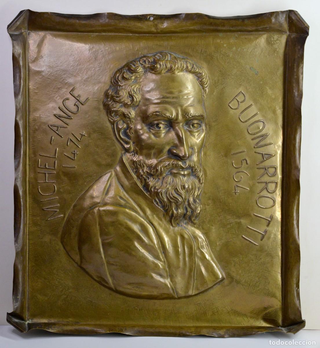 Art: Large Bas-relief Wall Plaque Portrait of Michelangelo Antique 19th century