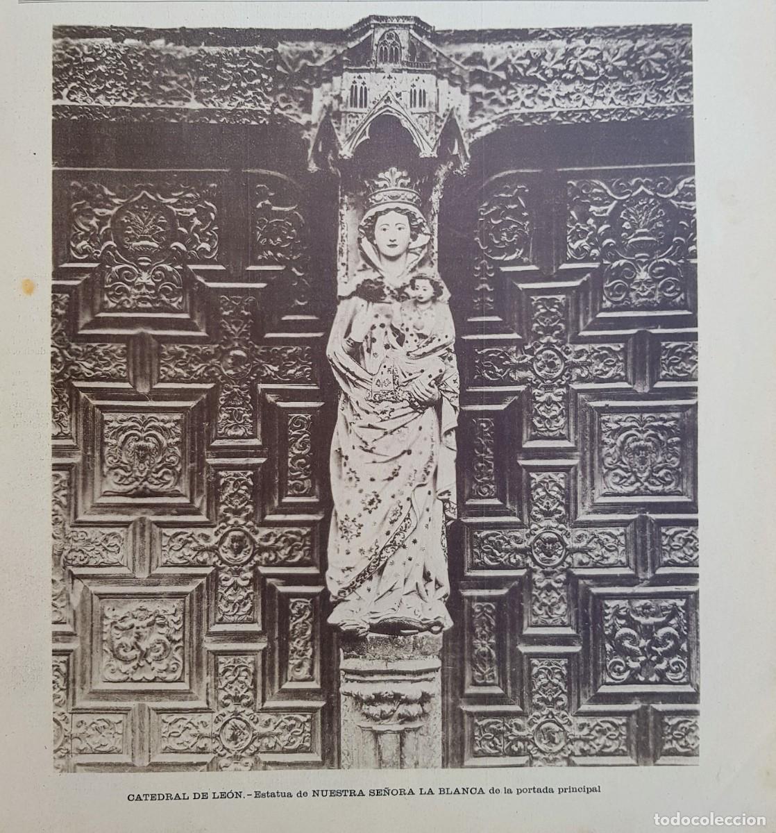 Arte: Antiguos Grabados - Old Gravure : CATEDRAL DE LE&Oacute;N, ESTATUA DE NUESTRA SE&Ntilde;ORA LA BLANCA