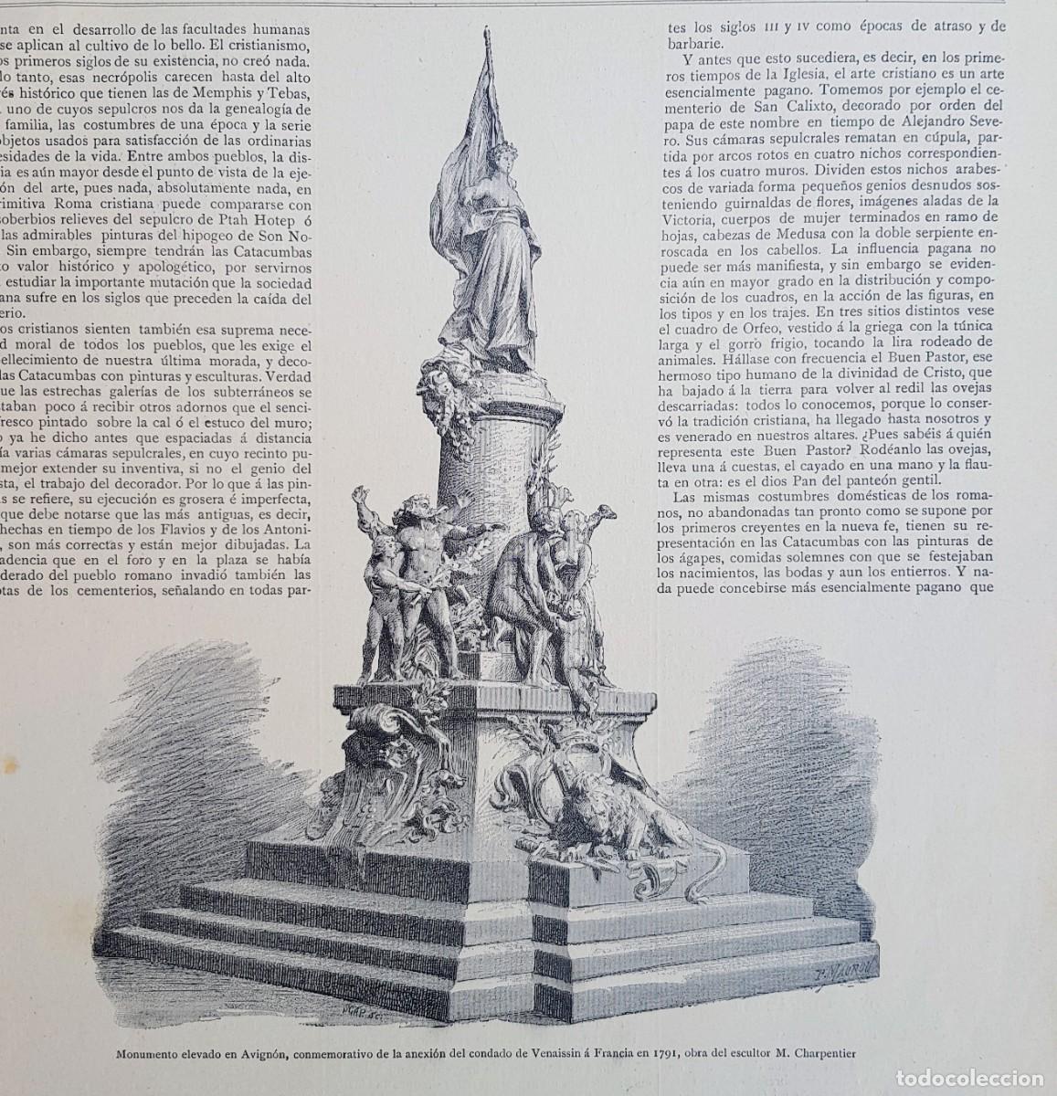 Arte: Antiguos Grabados - Old Gravure : MONUMENTO ELEVADO EN AVIGN&Oacute;N (1891)