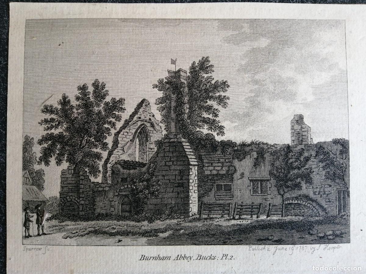 Arte: Burnham Abbey 1787 grabado de Sparrow - Foto 1
