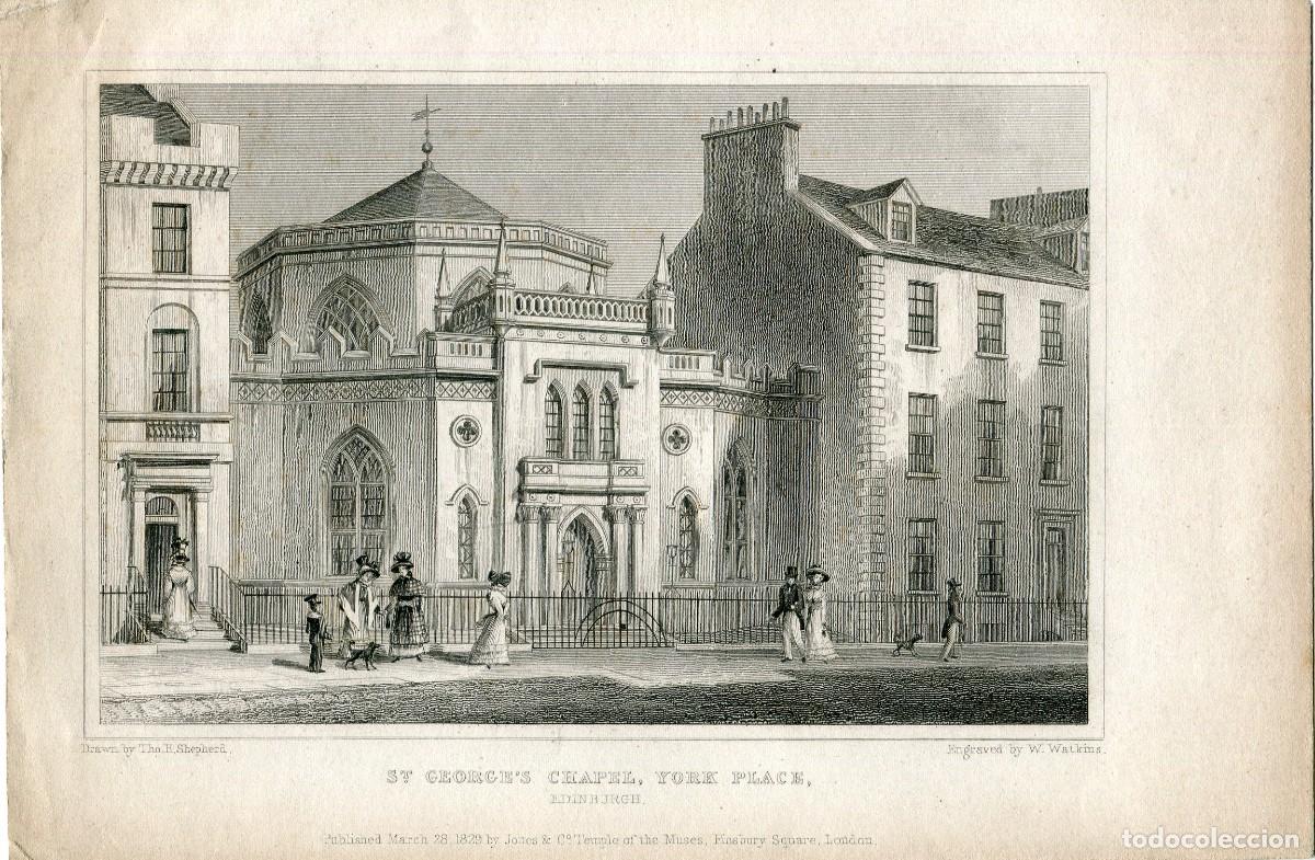 Arte: Edimburgo. St, george Chapel. York Palace.grabado por W. Walkins.