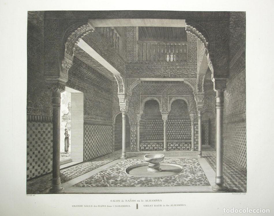 Art: Vista del Salon de Ba&ntilde;os en la Alhambra Grabado siglo XIX.