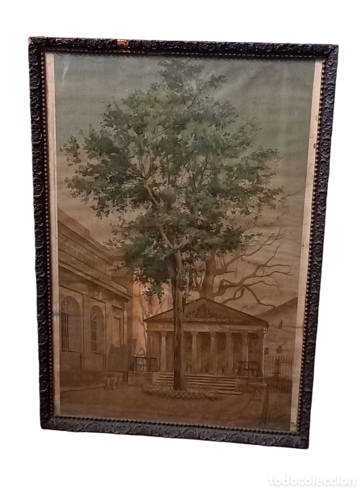 Arte: Antiguo cuadro con grabado &rdquo;&Aacute;rbol de Guernica&rdquo; 1895 oleografia A. Nadal N. da Pousa