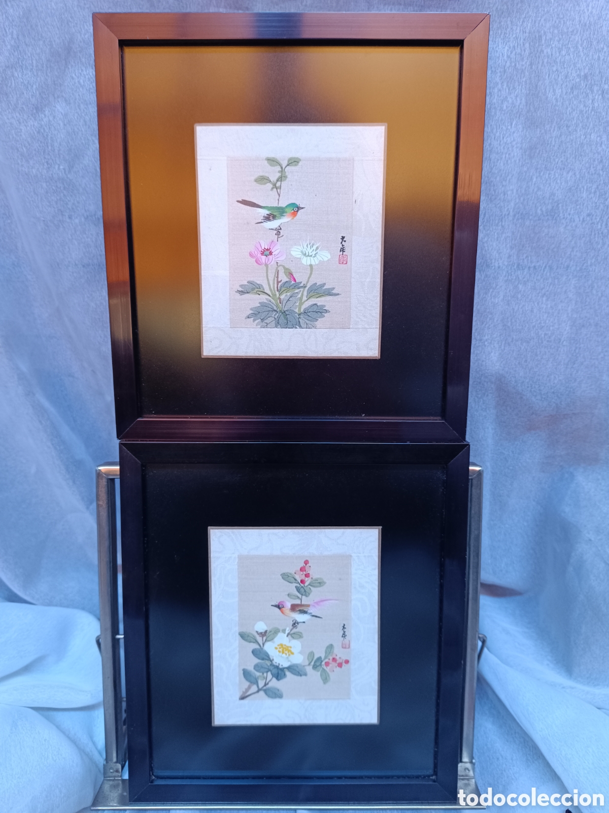 Kunst: Cuadros grabados japoneses sobre seda de pajaros