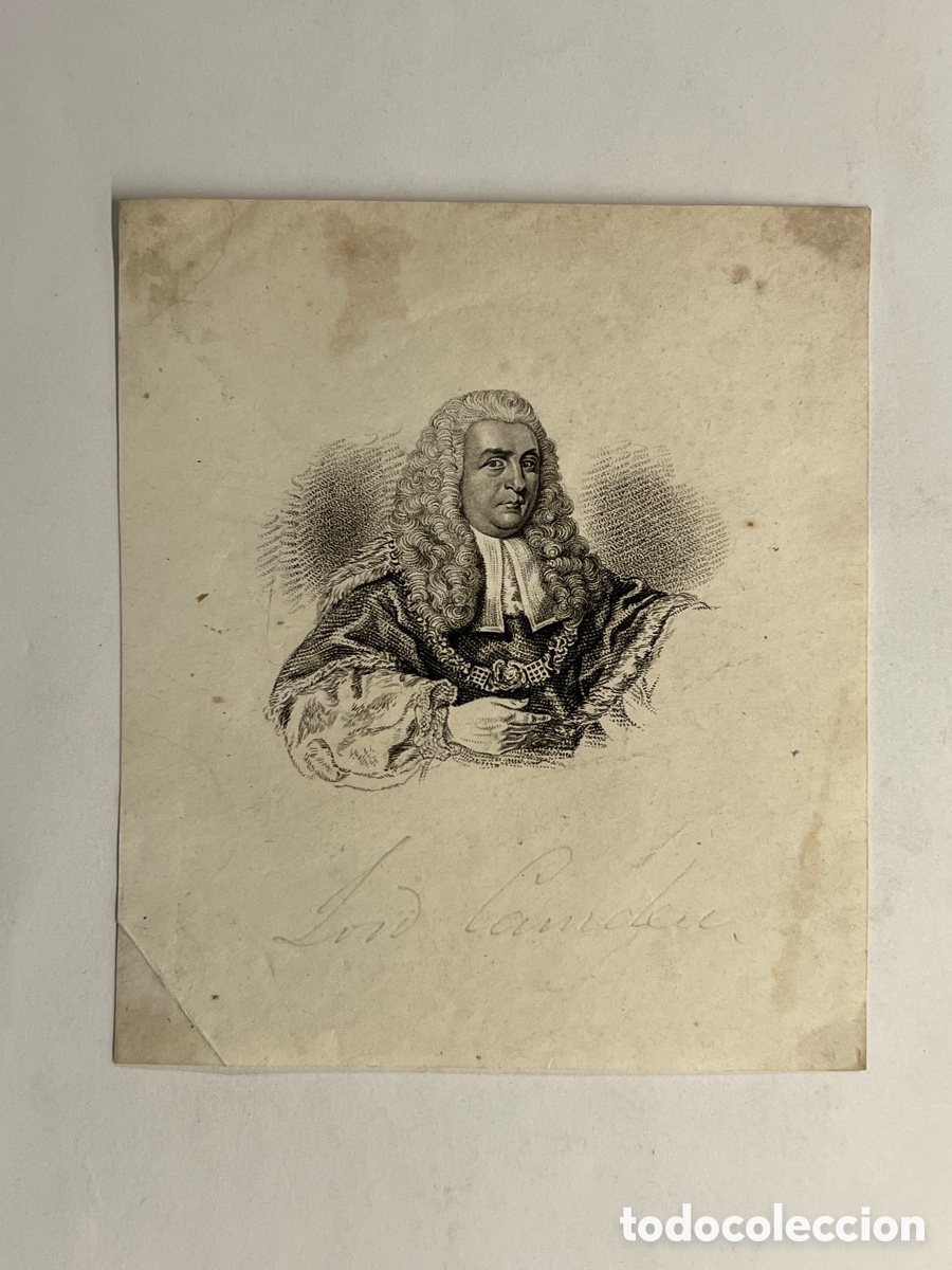Art: LORD CAMDEN, Grabado antiguo ingl&eacute;s.., fue un abogado , juez y pol&iacute;tico Whig ingl&eacute;s (h.1870?)