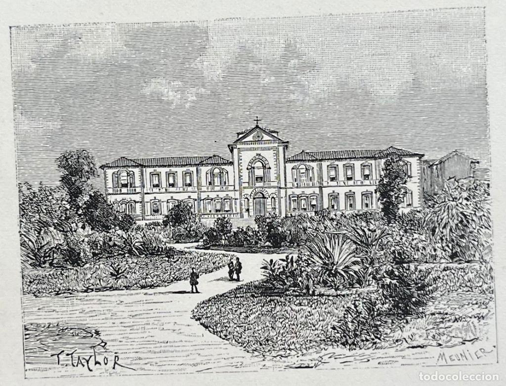 Art: Vista del Hospicio y mapa de Funchal (madeira, Portugal), 1885. Taylor/Meunier