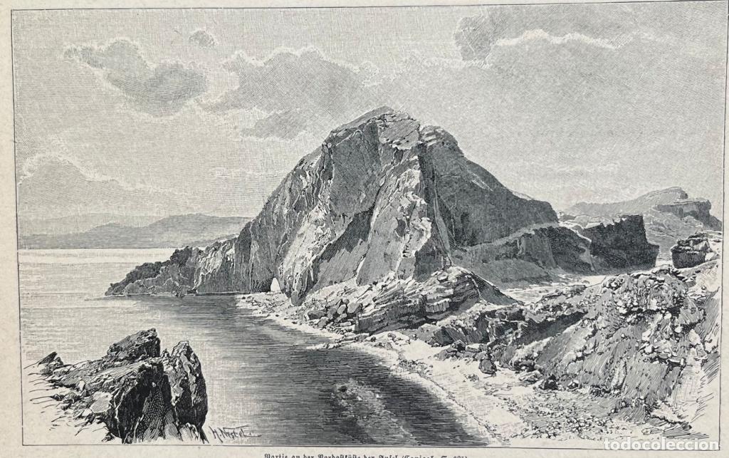Arte: Cabo de San Lorenzo y transporte t&iacute;pico de la isla de Madeira (Portugal), 1880. Nestel