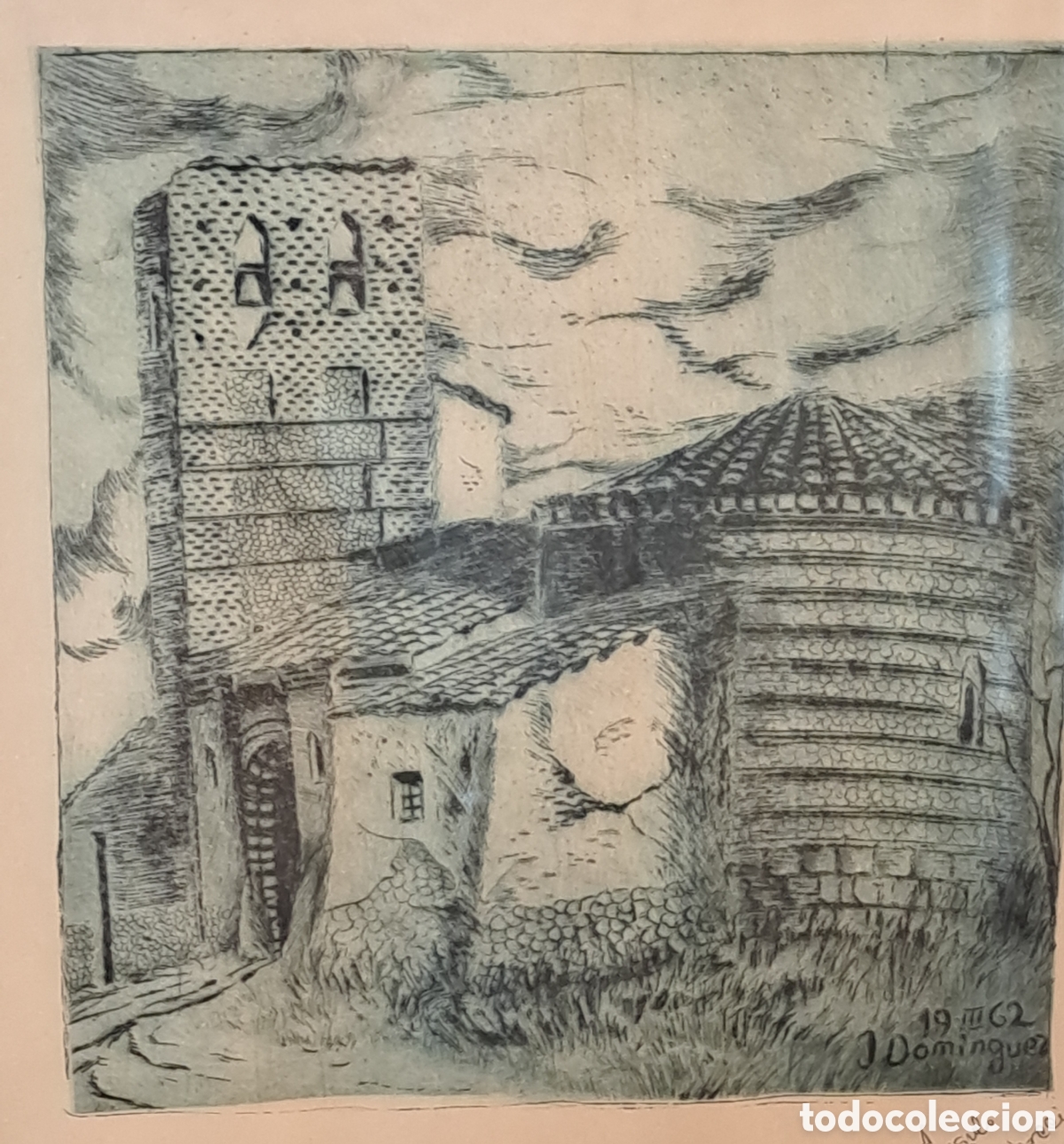 Arte: Aguafuerte de J. Dom&iacute;nguez. A&ntilde;o 1962. - Foto 1