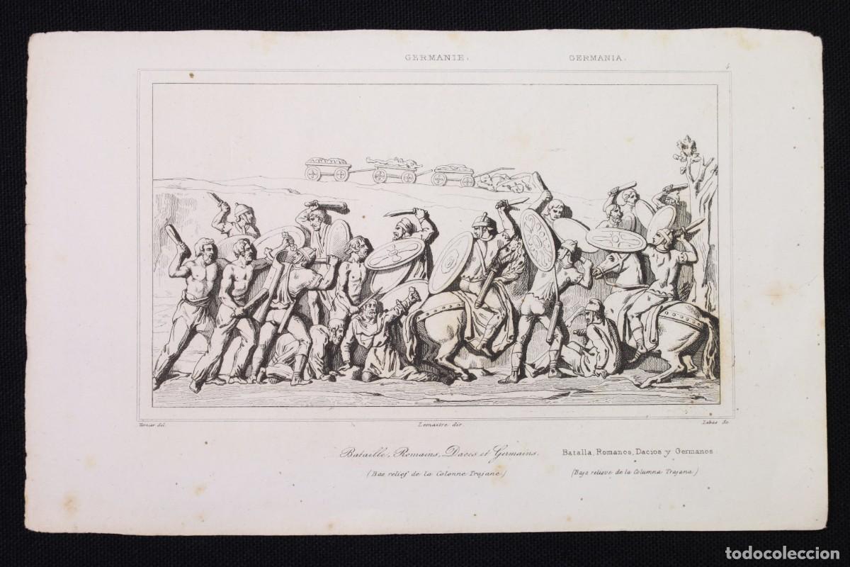 Arte: Grabado Batalla entre romanos, dacios y germanos. Germania. Engraving Battle between Romans, Dacians