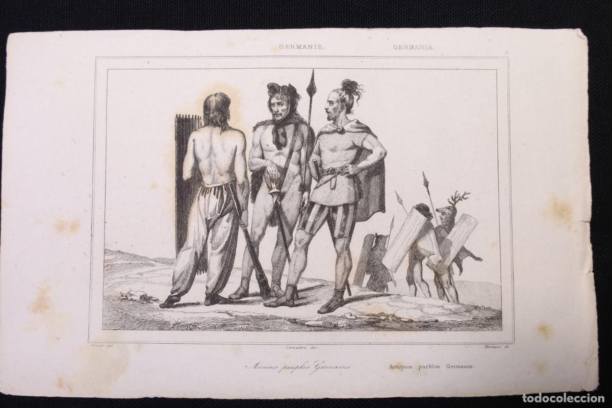 Arte: Grabado Antiguos pueblos germanos. Germania. Engraving Ancient Germanic peoples.