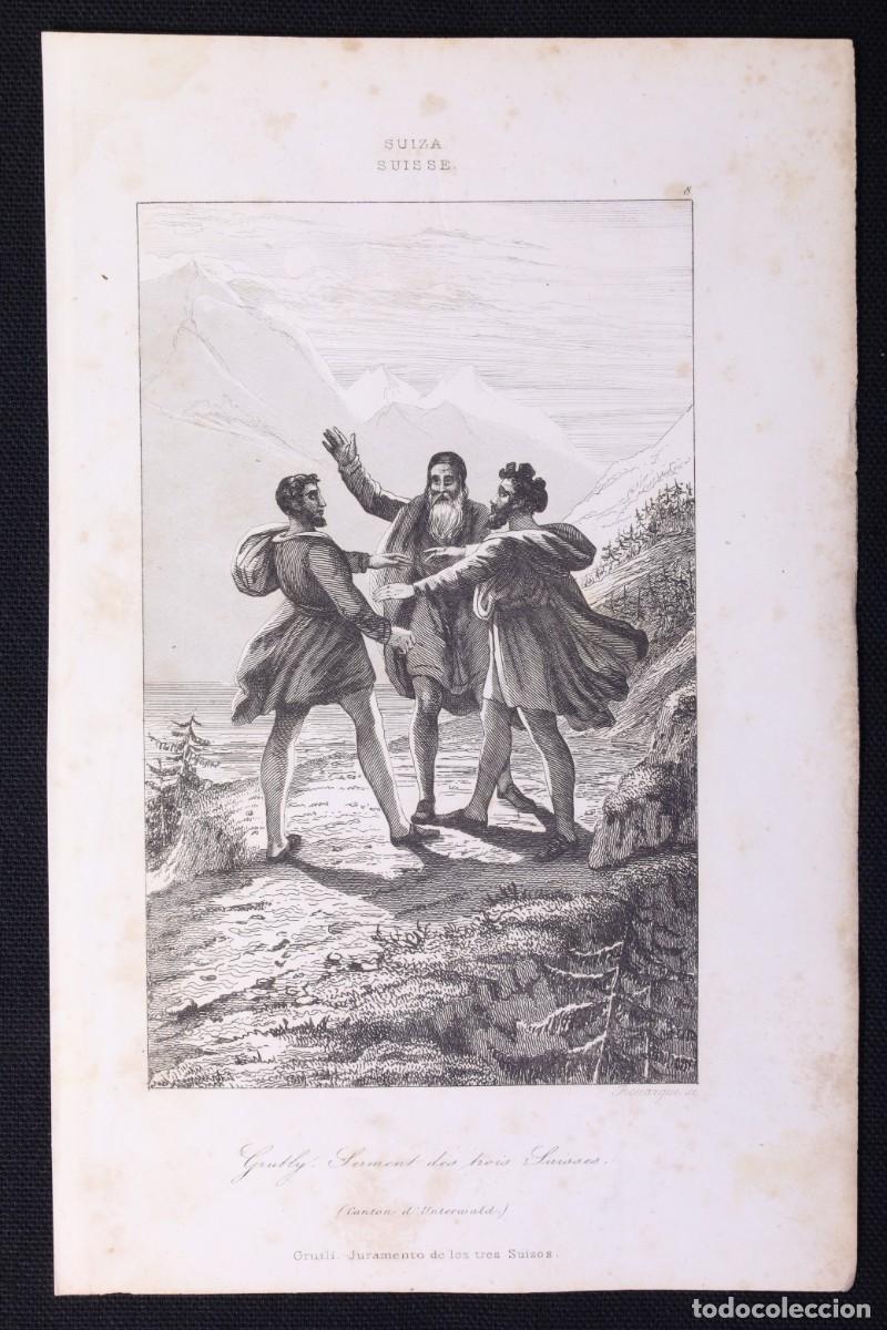 Arte: Grabado Grutli. Juramento de los tres suizos. Engraving Grutli. Oath of the three Swiss