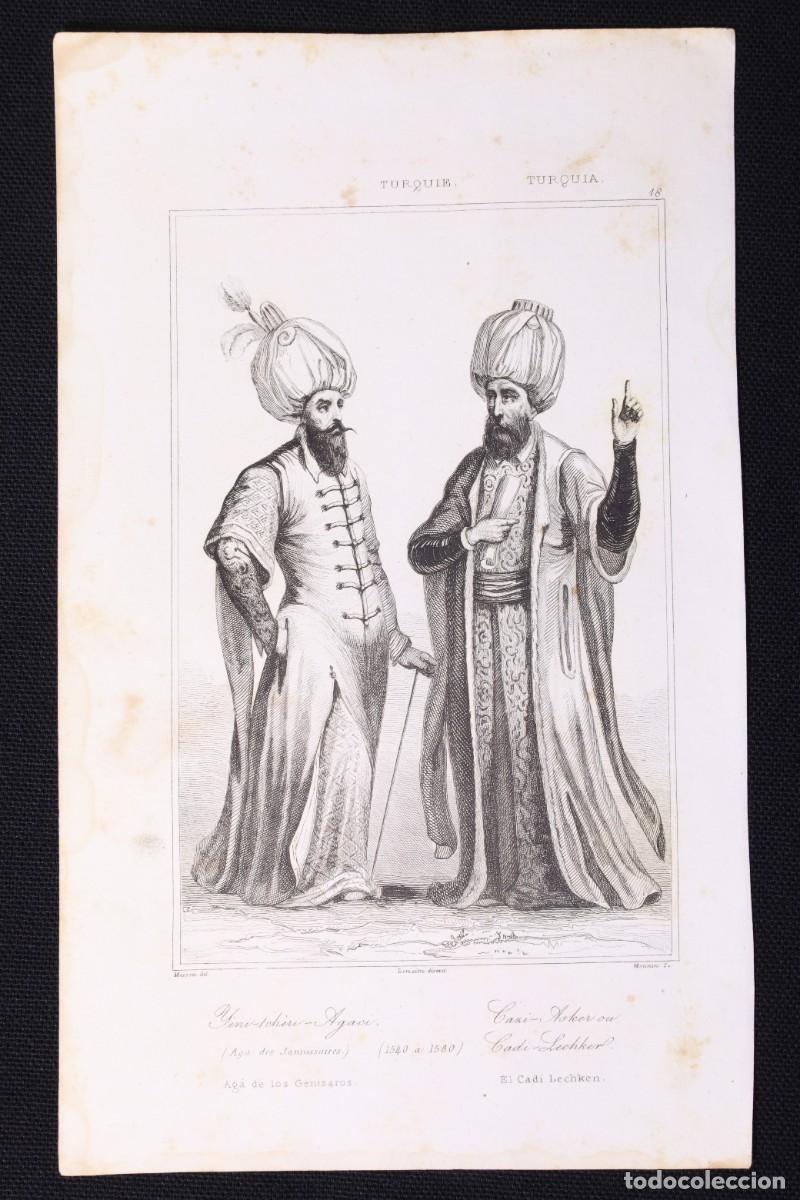 Kunst: Grabado Ag&aacute; de los Gemisaros y El Cadi Lechken Engraving. Turqu&iacute;a.