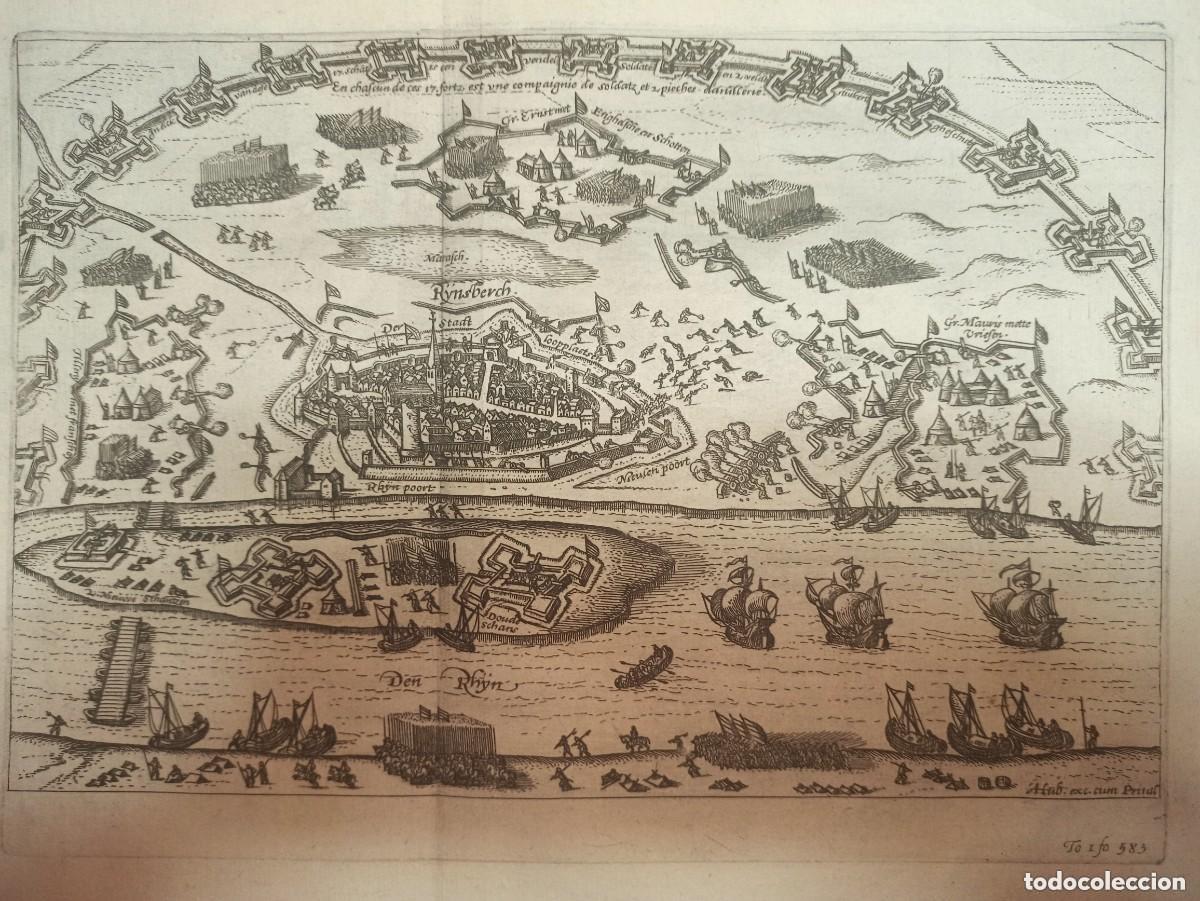 Arte: GRABADO , TERCIOS DE FLANDES, SITIO RHEINBERG POR SPINOLA EN 1606, ORIGINAL, S.XVII