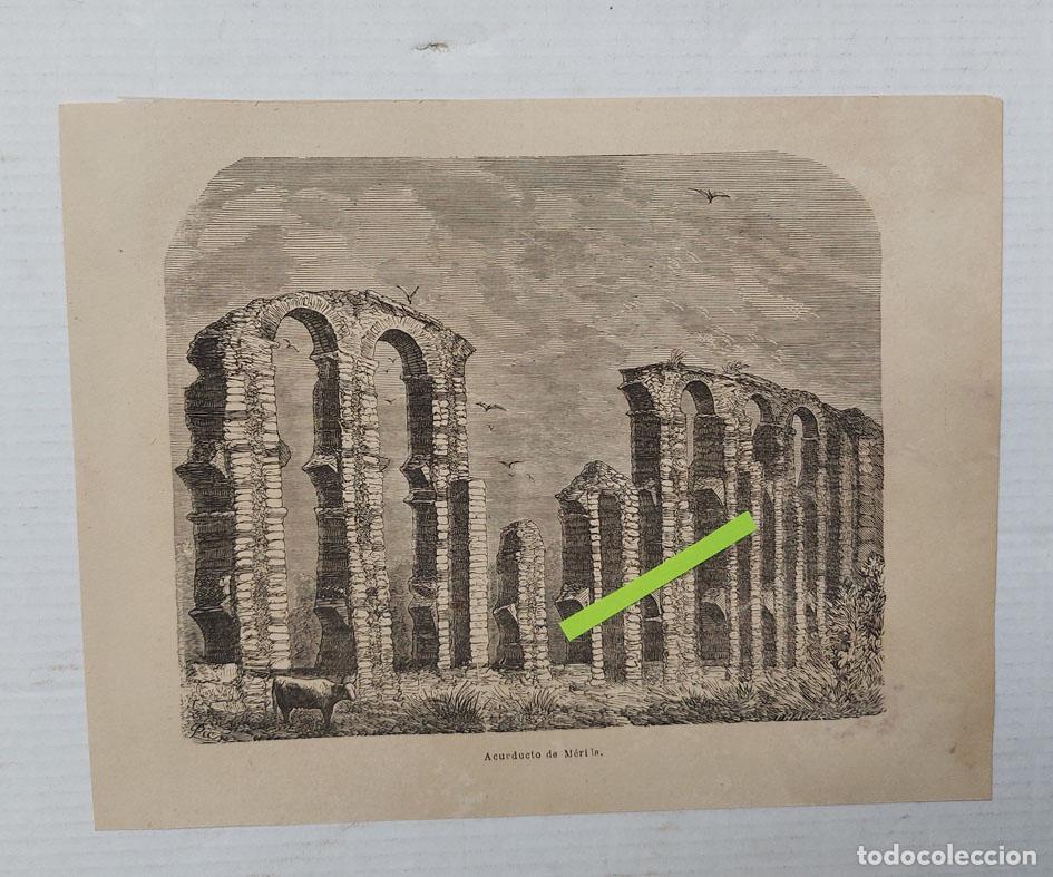 Arte: ACUEDUCTO DE M&Eacute;RIDA. GRABADO DE 1870. - Foto 1