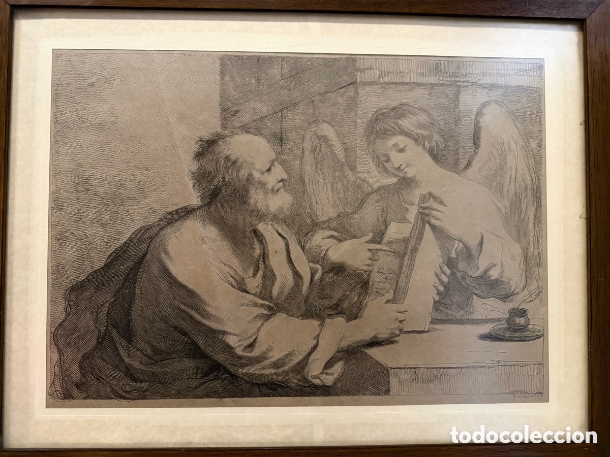 Arte: Francesco Bartolozzi - San Mateo y el &aacute;ngel, grabado - Foto 1