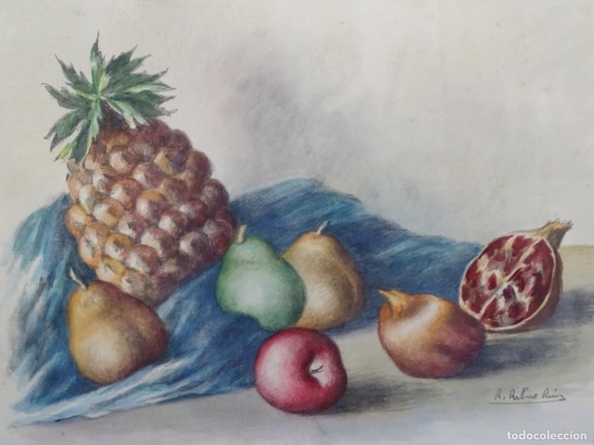 Arte: GRABADO RAMON RIBAS RIUS. BODEGON FRUTAS. - Foto 2