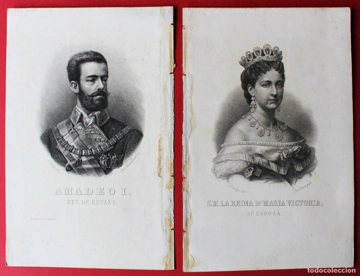Arte: Rey Amadeo I y su Esposa la Reina D. Mar&iacute;a Victoria. Par de grabados.