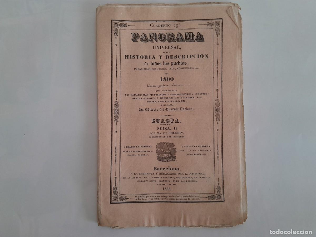 Art: CUADERNO 19 PANORAMA UNIVERSAL HISTORIA DESCRIPCION EUROPA SUIZA 4 GRABADOS EPOCA A&Ntilde;O 1838 RV