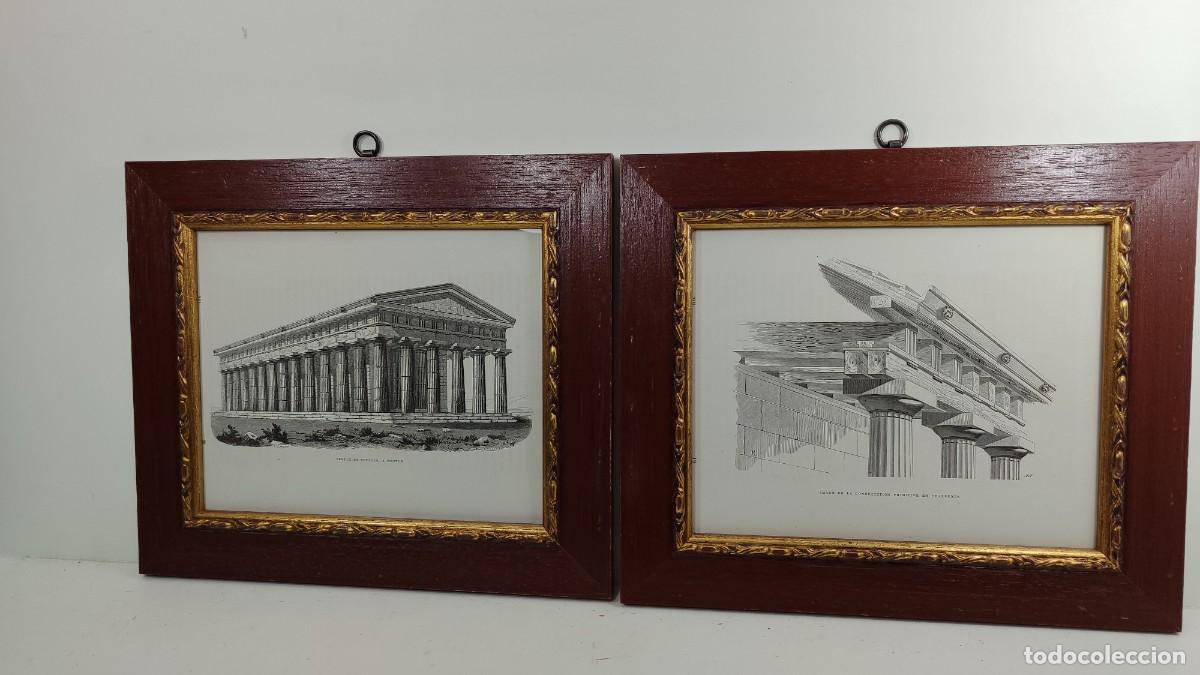 Arte: Templo de Neptuno y construccion primitiva. Gazette des Beaux-arts s. XIX. lote 2 cuadros